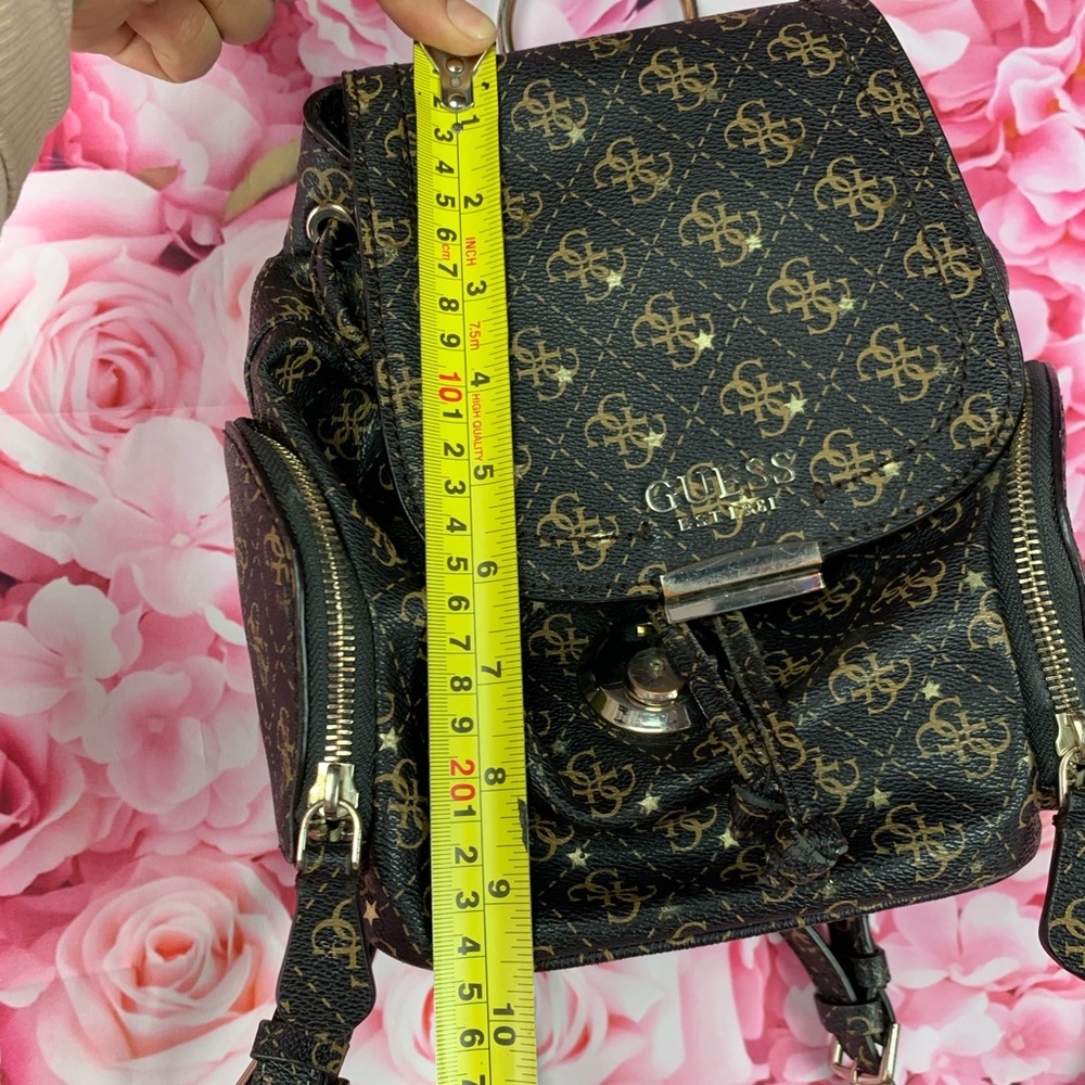 GUESS🤎brown leather like G monogram mini bucket hobo backpack bag - Picture 2 of 13